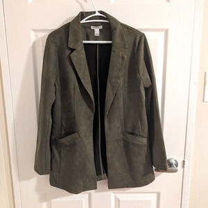 Revamped Faux Suede Open Jacket  dark olive green Size M
